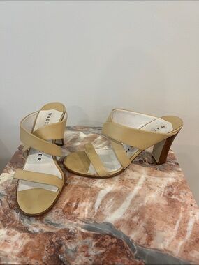 Walter Steiger Neutral Beige Leather Crisscross Mule Heels
